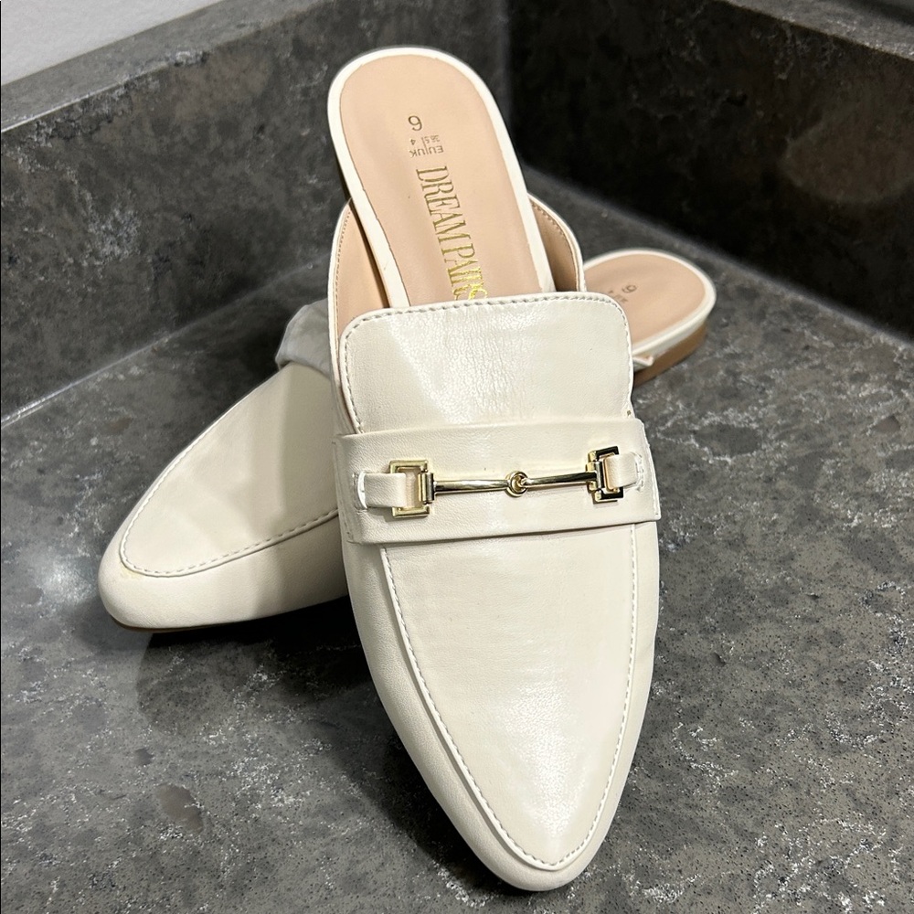 Dream Pairs Women's Cream Mules with Gold Accent